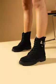 Женские ботинки с эластичной боковой пряжкой Bear Buckle 57-260-23Замша