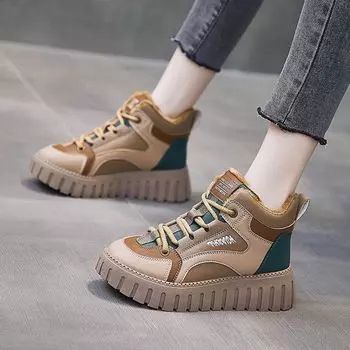 Женские ботинки с хлопковой подкладкой, зимние, новые, с флисовой подкладкой, толстые, осенние и зимние, дикие, водонепроницаемые, весенние и осенние, ботинки Martin, зимние, модные 36