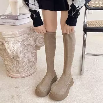 Женские ботинки с круглым носком, коричневые эластичные туфли на платформе для женщин, шикарные и элегантные, весна-лето 2024, высокое качество для работы 35