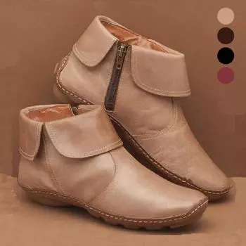 Женские ботинки с поддержкой арки в стиле ретро, ботинки из искусственной кожи на плоской щиколотке на молнии, обувь 38 хаки