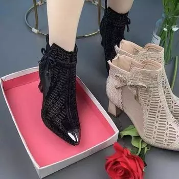 Женские ботинки с ромбовидной сеткой, новые модные короткие сапоги на высоком остром каблуке, универсальные полые ботинки martin 35