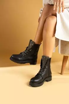Женские ботинки с теплой подкладкой и удобной подошвой на шнуровке и молнии 57-321-23