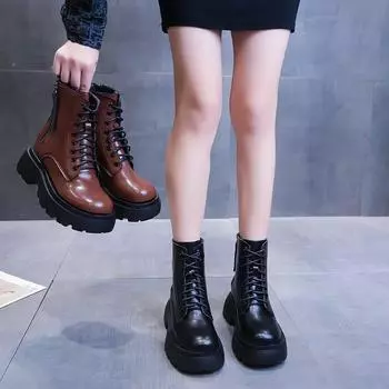 Женские ботинки с толстой подошвой на боковой молнии 40 чёрный