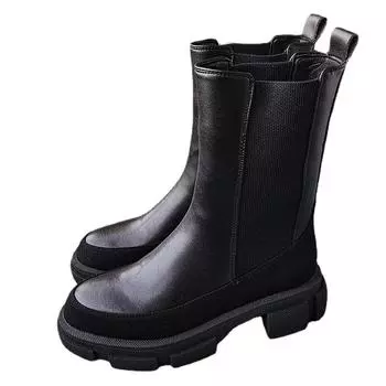 Женские ботинки средней длины бежевого и черного цвета, весенне-осенние ботинки челси из натуральной кожи с прострочкой, обувь 34 чёрный