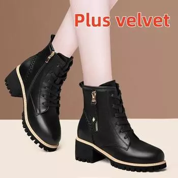 Женские ботинки средней длины на толстой подошве из искусственной кожи, повседневные британские ботинки Martin с шестью отверстиями 40 чёрный