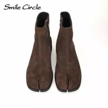 Женские ботинки Tabi Ninja из овчины, кожаные ботинки на низком каблуке для женщин, осенне-зимняя обувь с раздельным носком 35 коричневый