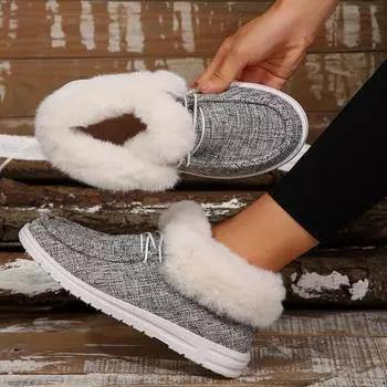 Женские ботинки, теплые зимние новые плюшевые ботинки для снега, женские повседневные туфли из хлопка на плоской подошве, женские однотонные мокасины с круглым носком, женская обувь 36 серый