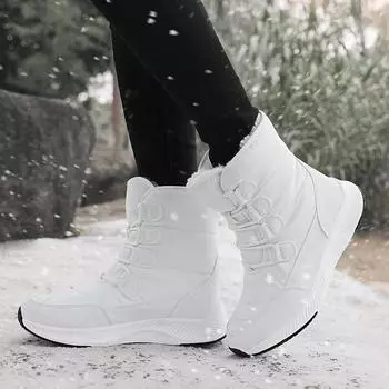 Женские ботинки, трендовые осенние и зимние хлопковые ботинки, высокие бархатные теплые ботинки из хлопка на толстой подошве, зимние ботинки для женщин 36 белый