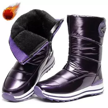 Женские ботинки Утолщенные зимние сапоги с высокими трубками Плюс плюшевые теплые ботинки Женская хлопчатобумажная обувь Ботинки средней длины Зимние женские ботинки Водонепроницаемая обувь 41 чёрный