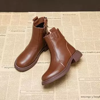 Женские ботинки Винтажная обувь Женские утолщенные полусапожки из натуральной кожи Весенние/Осенние ботильоны для женщин Botas De Mujer 34 чёрный