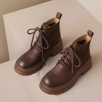 Женские ботинки в британском стиле, новые осенние, на толстой подошве, со шнуровкой, коричневые, нескользящие, удобные, повседневные, короткие ботинки Botas Mujer 35