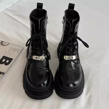 Женские ботинки в британском стиле с толстой подошвой и бархатными зимними теплыми женскими ботинками 35 чёрный