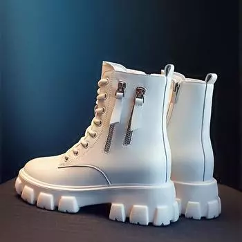 Женские ботинки в британском стиле с толстой подошвой и бархатными зимними теплыми женскими ботинками 35 бежевый