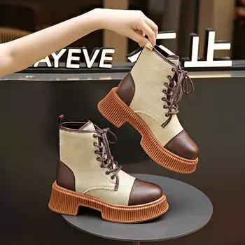 Женские ботинки в стиле ретро со шнуровкой в британском стиле, осень/зима, новые короткие ботинки на толстой подошве, нескользящие, удобные ботильоны на платформе 35