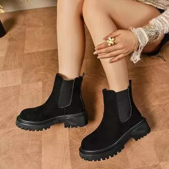 Женские ботинки весна-осень на платформе кожаные ботильоны с круглым носком женские модные легкие удобные туфли ручной работы для женщин 35 чёрный