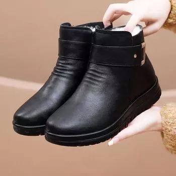 Женские ботинки, водонепроницаемые ботильоны для зимней обуви, женские ботинки из натуральной кожи, толстые плюшевые, теплые, нескользящие, для мам 35