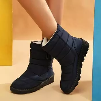 Женские ботинки, водонепроницаемые ботильоны, зимняя обувь, женские плюшевые зимние ботинки, женские 2024, сохраняющие тепло обувь на липучках с хлопковой подкладкой 35 синий