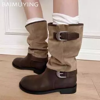 Женские ботинки замшевые туфли на плоской подошве средней длины женские модные зимние брендовые готические ботинки челси зимние панк гладиаторские мотоциклетные ботинки 35