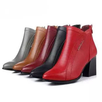Женские ботинки, женские ботинки из натуральной кожи, модные повседневные зимние зимние ботинки, женские высокое качество 34 красный