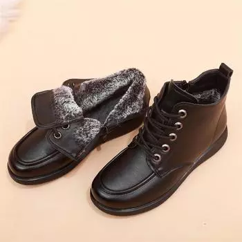 женские ботинки зима 2024 женские ботильоны из натуральной кожи на плоской подошве бесплатная доставка Ботильоны больших размеров 35 чёрный