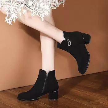 Женские ботинки, зимние ботинки, обувь на толстом каблуке, ботильоны, нескользящая обувь для мам, женские зимние ботинки, обувь на плоской подошве 41