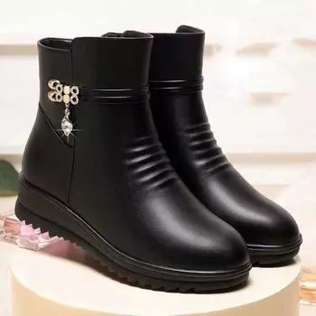 Женские ботинки, зимние ботинки, обувь на толстом каблуке, ботильоны, нескользящая обувь для мам, женские зимние ботинки, обувь на плоской подошве 40 чёрный