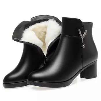 Женские ботинки, зимние модные противоскользящие женские ботильоны на среднем каблуке, женские зимние ботинки из натуральной шерсти из натуральной шерсти 35