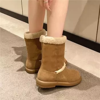 Женские ботинки зимние на квадратном каблуке износостойкие 2024 горячая распродажа новые модные однотонные туфли для женщин на открытом воздухе Botines Mujer 35 хаки