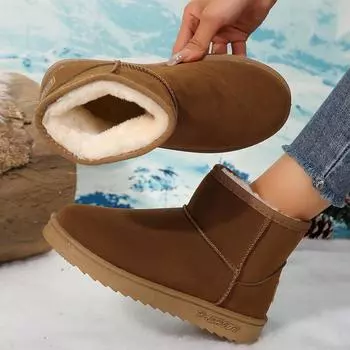 Женские ботинки зимние новые плюс флисовые утолщенные теплые зимние ботинки женские модные нескользящие плоские хлопковые туфли для женщин Botas De Mujer 36 чёрный