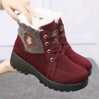 Женские ботинки, зимние теплые качественные зимние ботинки до середины икры, женские удобные непромокаемые ботинки на шнуровке, повседневная женская обувь 35 чёрный