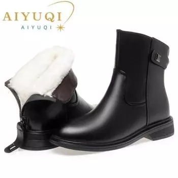 Женские ботинки, зимняя обувь, большие размеры, нескользящие женские полусапожки из натуральной кожи, теплые женские зимние ботинки из натуральной шерсти 35