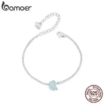 Женские браслеты-цепочки BAMOER из стерлингового серебра 925 пробы, синие ракушки, ювелирные изделия в подарок BSB176