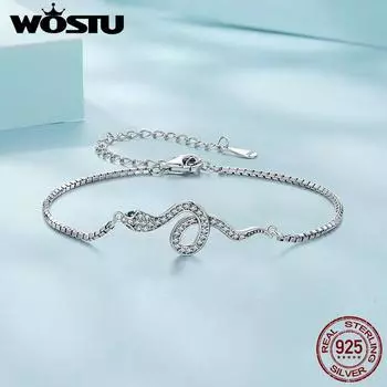 Женские браслеты-цепочки WOSTU из стерлингового серебра 925 пробы в змеином стиле с блестящими цирконами и регулируемыми звеньями на запястье для девочек, вечерние ювелирные изделия, подарок 925 silver