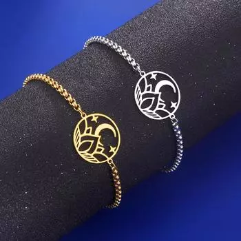 Женские браслеты из нержавеющей стали Moon Star для женщин, браслет с цветочным кулоном и дизайном со звездами и луной