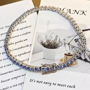 Женские браслеты на руку с танзанитом 3 мм. Женский браслет из стерлингового серебра 925 пробы. синий белл