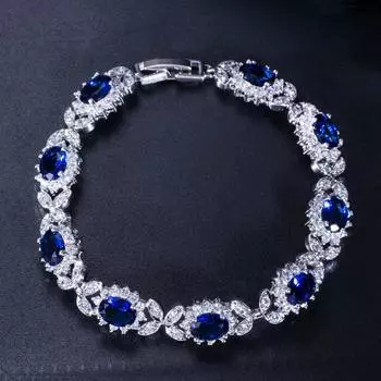 Женские браслеты с темно-синим сапфиром и фианитом, бриллиантом, стерлингового серебра 925 пробы, ювелирных украшений для свадебной вечеринки