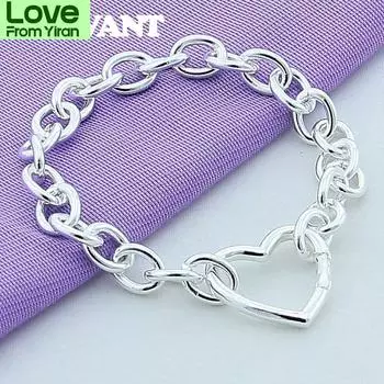 Женские браслеты Серебряный браслет с пряжкой в форме сердца для женщин Романтические браслеты Серебряные украшения 925 пробы