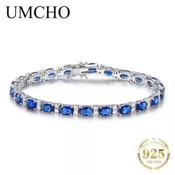 Женские браслеты UMCHO из стерлингового серебра 925 пробы с синей шпинелью сапфировый
