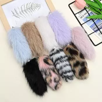 Женские брелоки-держатели, искусственный мех, украшения для сумок, имитация лисьего хвоста, пушистые, многоцветные, модные подвески, креативные подарочные аксессуары чёрный