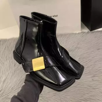 Женские брендовые роскошные ботильоны на плоской подошве, повседневные туфли с квадратным носком, модные дизайнерские новые зимние ботинки из кожи в стиле панк, женские ботинки 35