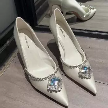 Женские брендовые туфли на высоком каблуке, модные вечерние туфли-лодочки со стразами, с острым носком 35