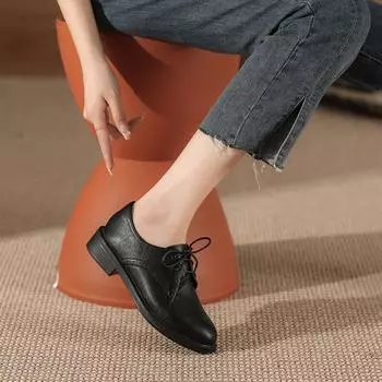 Женские британские ретро-черные рабочие туфли-броги – осенне-зимний стиль на плоской подошве из кожи 37