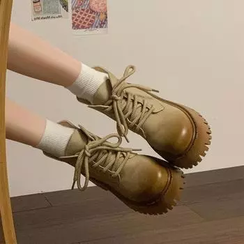 Женские британские сапоги на толстой подошве с утолщением, короткие модные сапоги на толстом каблуке, одинарные сапоги 40 жёлтый