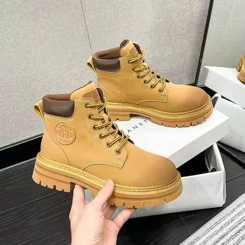 Женские британские ветровые ботинки MAITA, новые осенние и зимние ботинки, женские мотоциклетные ботинки, кожаные ботинки из ревеня на толстой подошве 34 чёрный