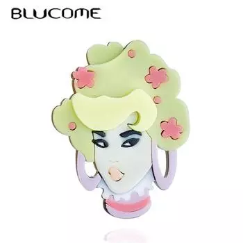 Женские броши Blucome с желтыми волосами, женские стильные бейджи из акрилового материала, милый подарок для рождественской вечеринки, булавка, аксессуар, ювелирные изделия жёлтый