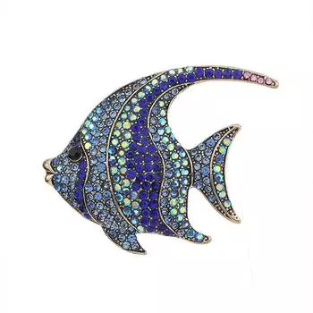 Женские броши-рыбы со сверкающими стразами синий