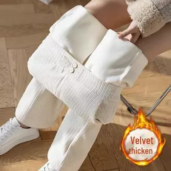 Женские брюки 2024 года с высокой талией и драпировкой, широкие брюки: Узкие, свободные, плотные и повседневные модели для зимы. S [Recommended 84-96 lbs]