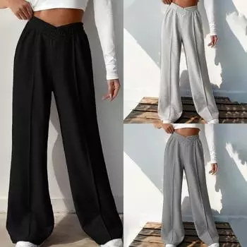 Женские брюки 2024 новые повседневные эластичные V-образные брюки с высокой талией и широкими штанинами S светло-серый