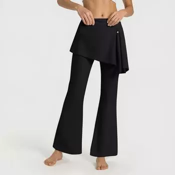Женские брюки 2-в-1 с высокой талией и широкими штанинами, повседневные однотонные спортивные брюки, брюки для йоги L чёрный
