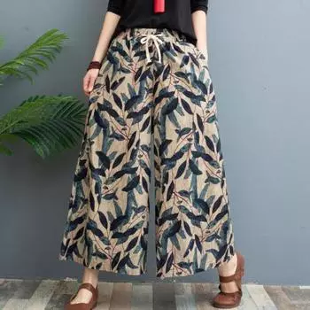 Женские брюки, эластичная талия, регулируемый шнурок, широкие длинные брюки с карманами, брюки с принтом, уличная одежда 3XL синий